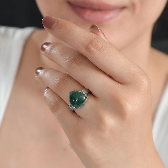 Grüner Aventurin Ring, 316L Edelstahl (Größe 20.00), ca. 6.13 ct