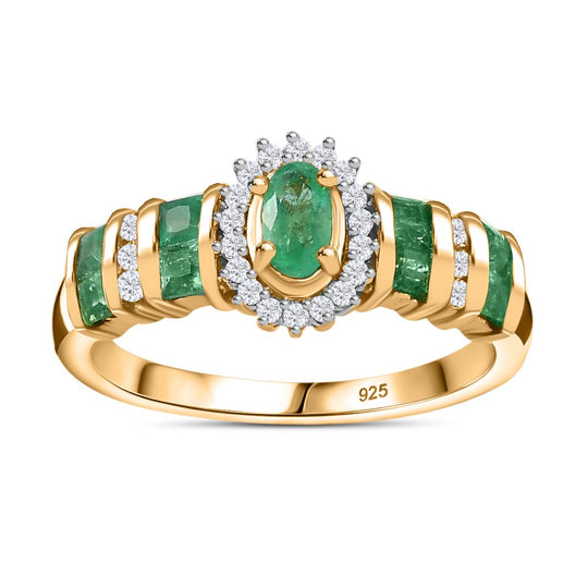 Kagem Sambischer Smaragd Ring 925 Silber 750 Gelbgold Vermeil ca. 0,80 ct