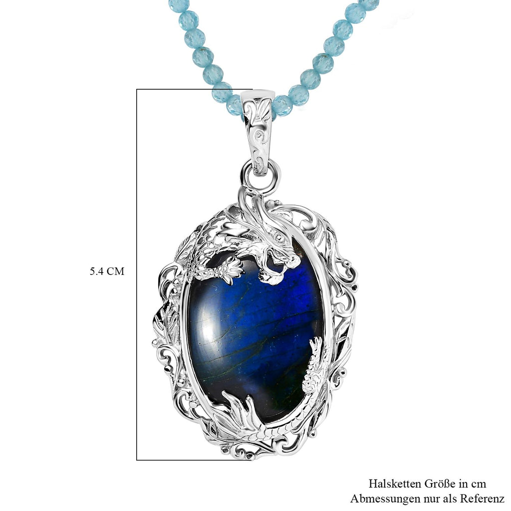 AAA Labradorit, Apatit Halskette ca. 45 cm 925 Silber rhodiniert ca. 72.70 ct