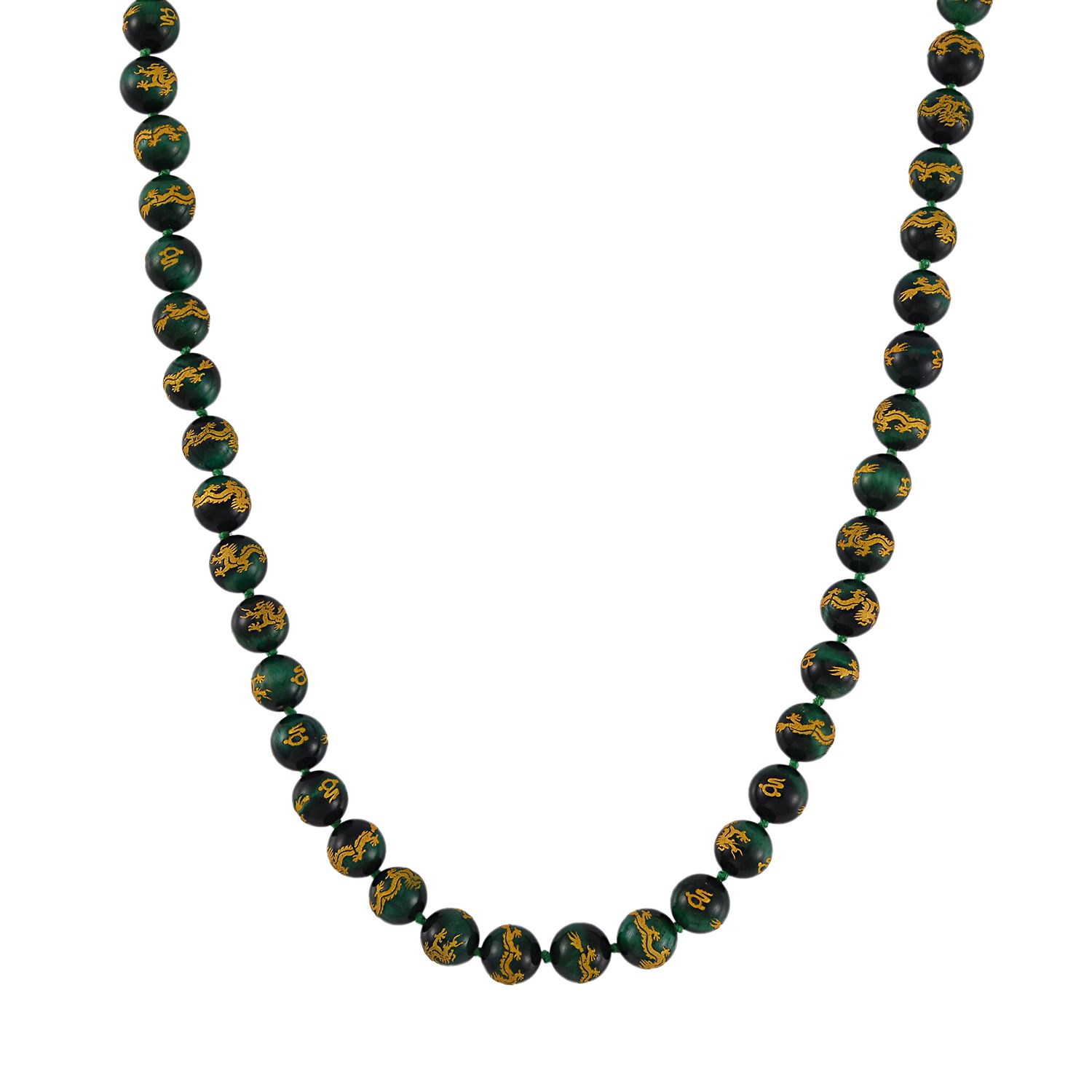 Grünes Tigerauge Halskette, ca. 50 cm, 925 Silber rhodiniert, ca. 335.00 ct