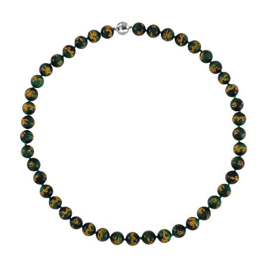 Grünes Tigerauge Halskette, ca. 50 cm, 925 Silber rhodiniert, ca. 335.00 ct