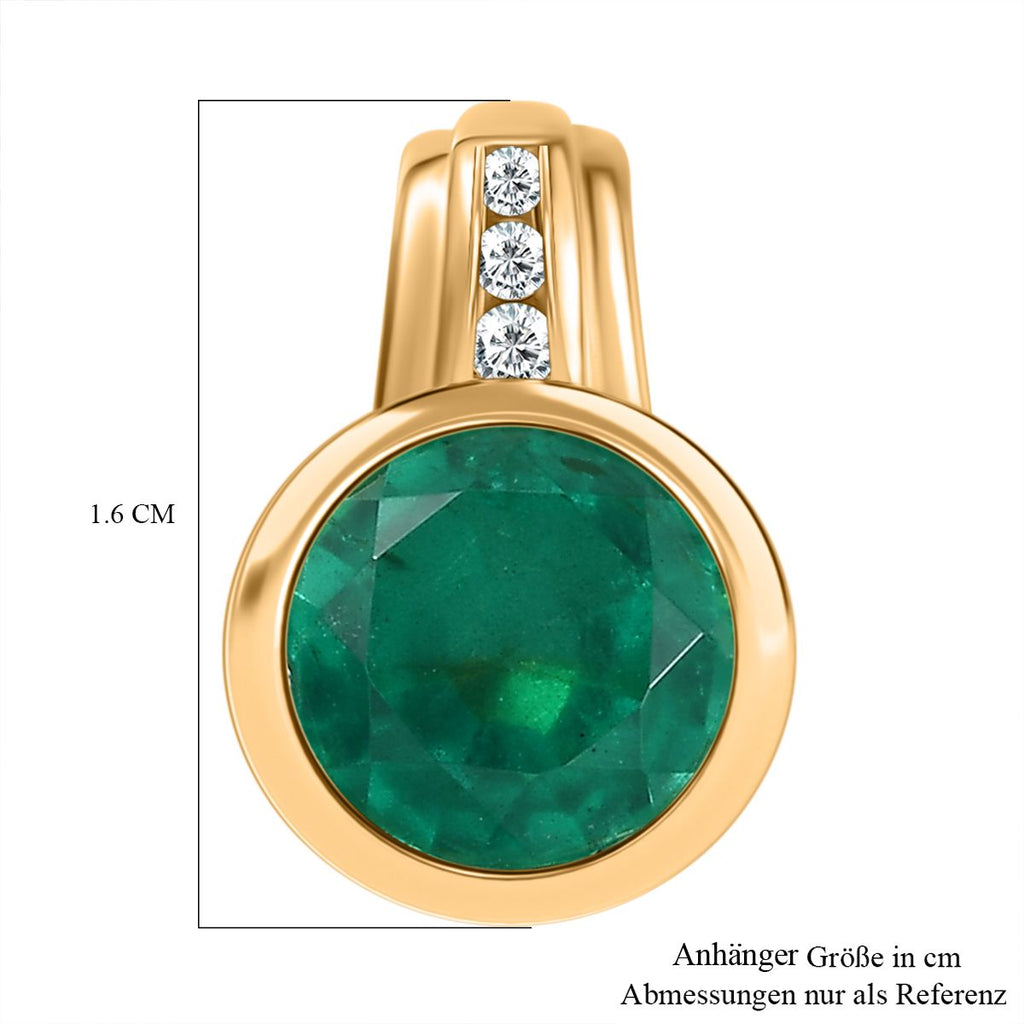 Smaragd-Quarz Triplette, Weißer Zirkon Anhänger 925 Silber vergoldet ca. 3.43 ct