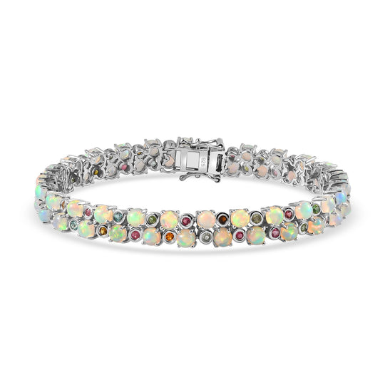 AA Natürlicher, äthiopischer Welo Opal, Mehrfarbig-Turmalin Armband ca. 20 cm 925 Silber rhodiniert ca. 11,66 ct.
