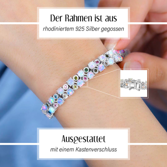 AA Natürlicher, äthiopischer Welo Opal, Mehrfarbig-Turmalin Armband ca. 20 cm 925 Silber rhodiniert ca. 11,66 ct.