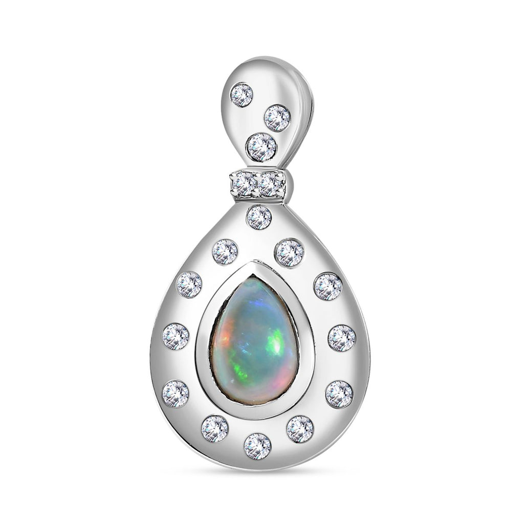 AA Natürlicher, äthiopischer Welo Opal, Weißer Zirkon Anhänger 925 Silber rhodiniert ca. 0.59 ct