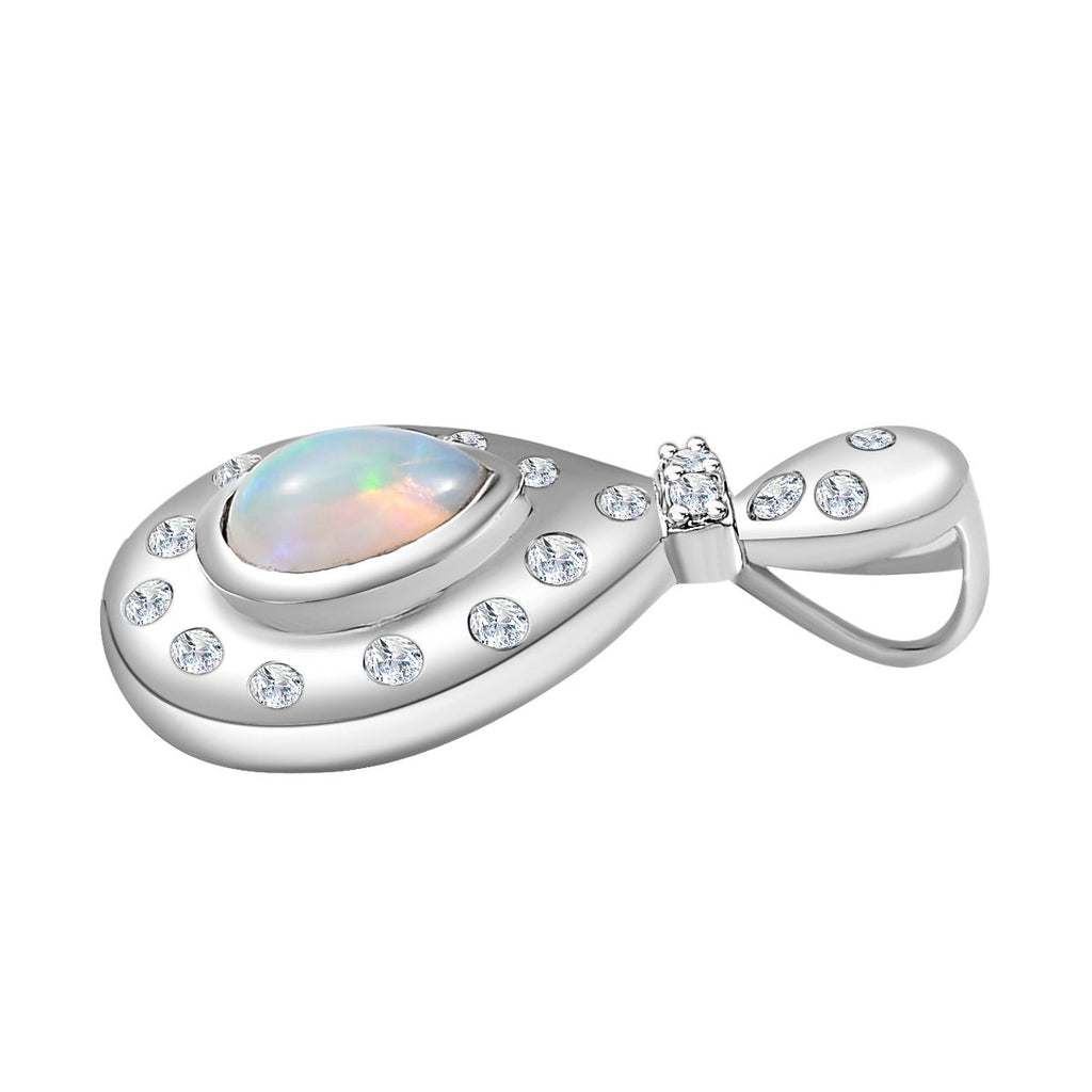 AA Natürlicher, äthiopischer Welo Opal, Weißer Zirkon Anhänger 925 Silber rhodiniert ca. 0.59 ct