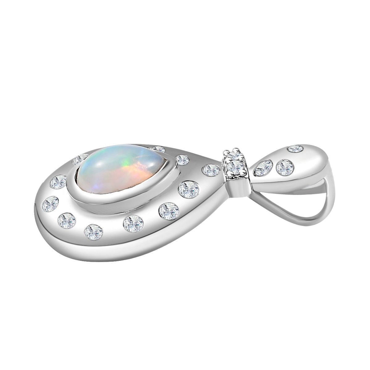 AA Natürlicher, äthiopischer Welo Opal, Weißer Zirkon Anhänger 925 Silber rhodiniert ca. 0.59 ct