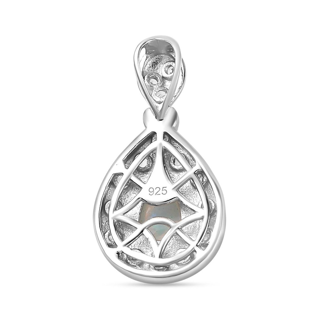 AA Natürlicher, äthiopischer Welo Opal, Weißer Zirkon Anhänger 925 Silber rhodiniert ca. 0.59 ct