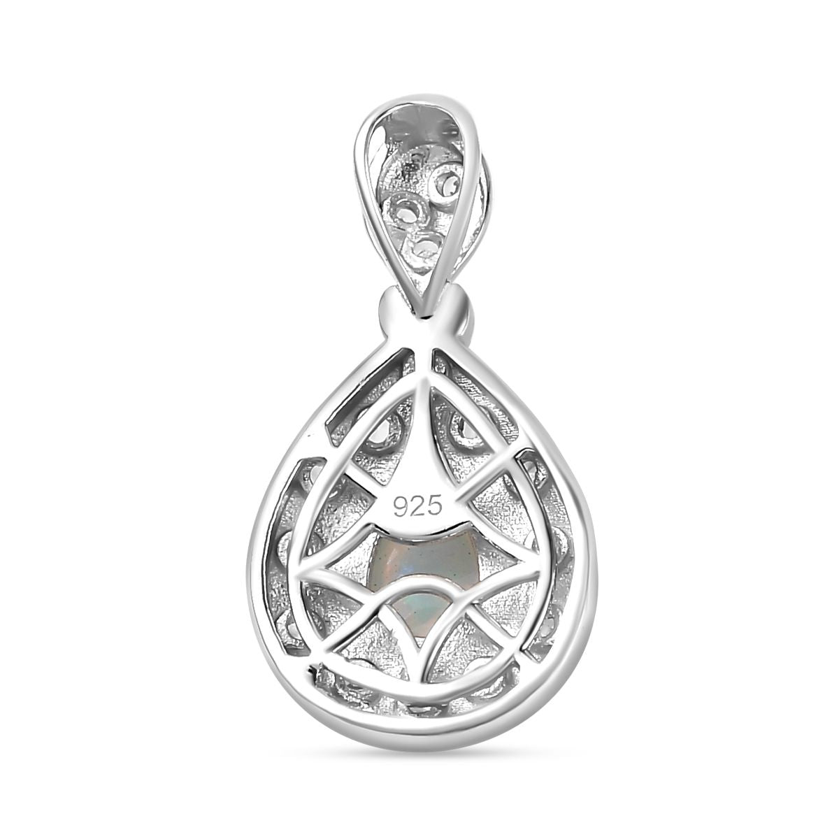 AA Natürlicher, äthiopischer Welo Opal, Weißer Zirkon Anhänger 925 Silber rhodiniert ca. 0.59 ct
