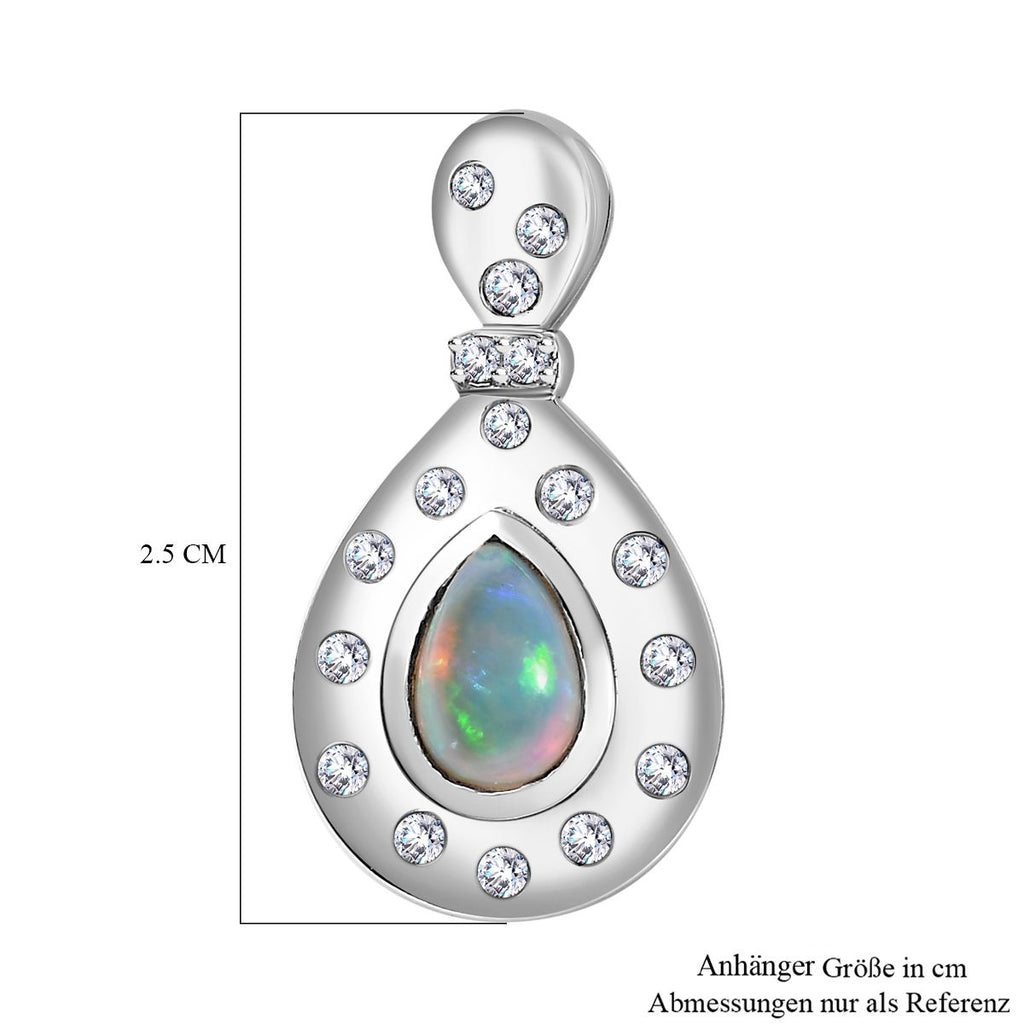 AA Natürlicher, äthiopischer Welo Opal, Weißer Zirkon Anhänger 925 Silber rhodiniert ca. 0.59 ct