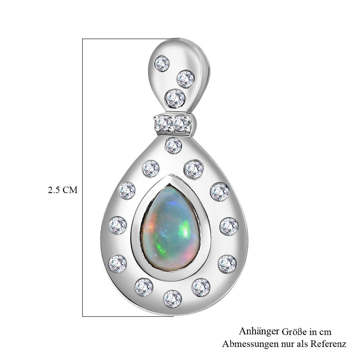 AA Natürlicher, äthiopischer Welo Opal, Weißer Zirkon Anhänger 925 Silber rhodiniert ca. 0.59 ct