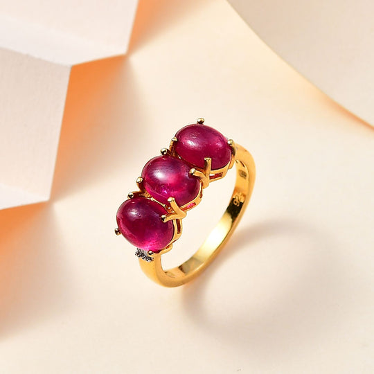 AA Afrikanischer Rubin (Fissure gefüllt), Weißer Diamant Ring, 925 Silber 750 Gelbgold Vermeil (Größe 19.00) ca. 6.07 ct