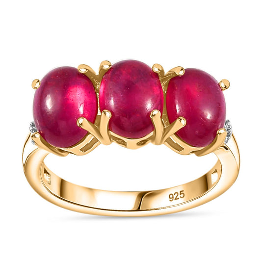 AA Afrikanischer Rubin (Fissure gefüllt), Weißer Diamant Ring, 925 Silber 750 Gelbgold Vermeil (Größe 19.00) ca. 6.07 ct