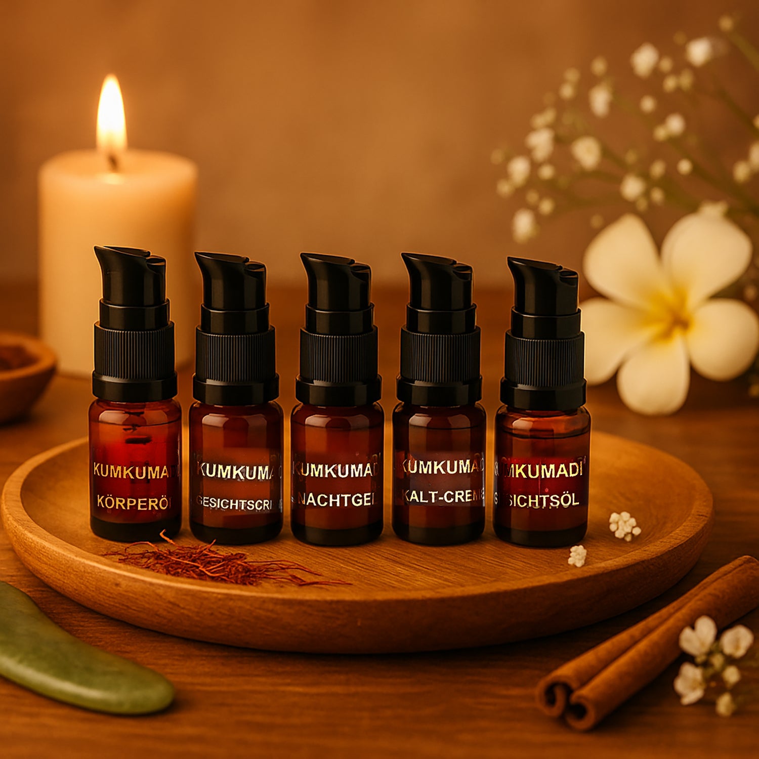 SQIN Botanicals - Discovery Set - Kumkumadi: Gesichtsöl, Nachtgel, Gesichtscreme, Gesichtsserum, Cold Cream, je 5ml (gesamt 25ml)