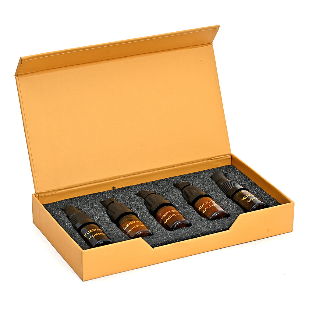 SQIN Botanicals - Discovery Set - Kumkumadi: Gesichtsöl, Nachtgel, Gesichtscreme, Gesichtsserum, Cold Cream, je 5ml (gesamt 25ml)
