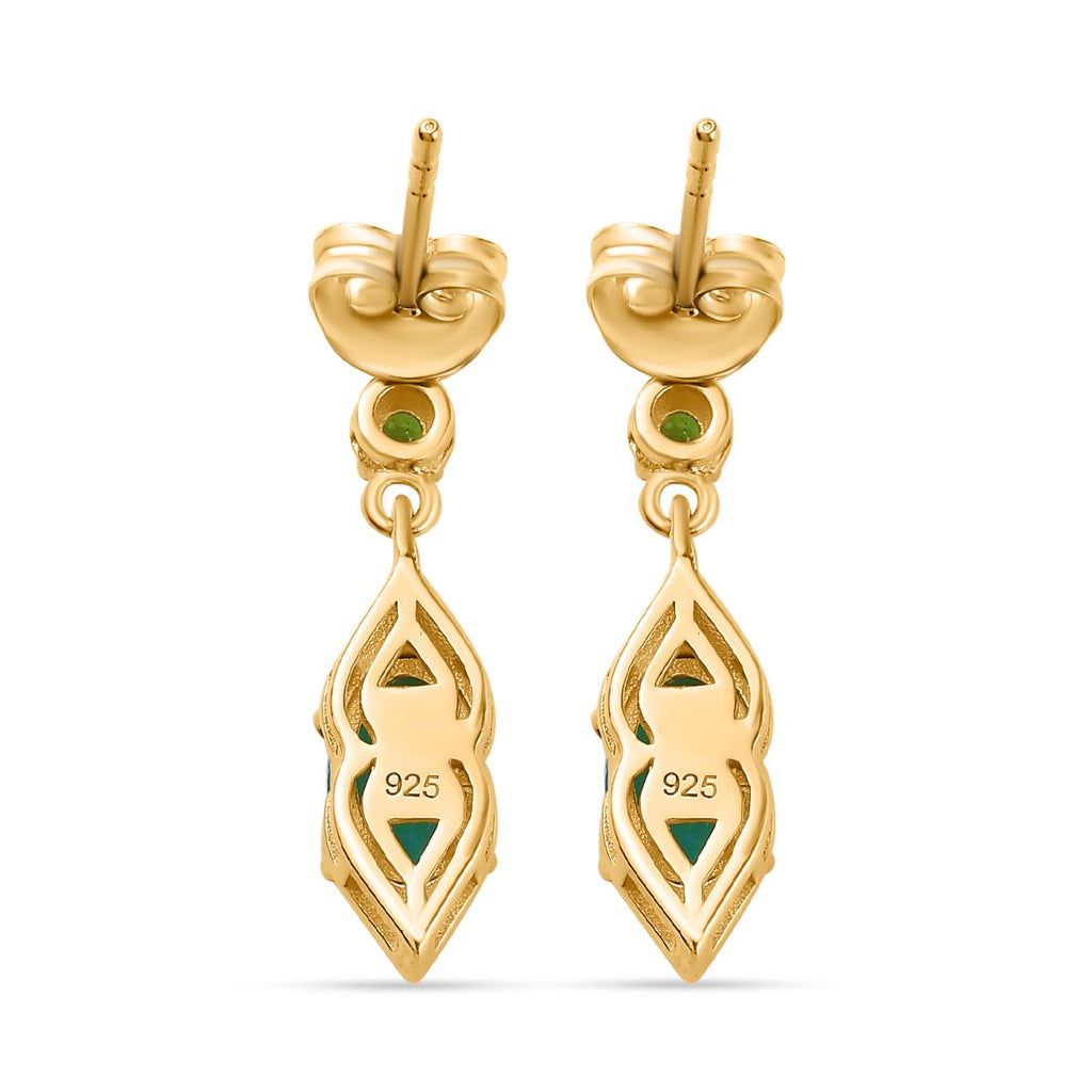 Pfau Quarz Triplette, Natürlicher Chromdiopsid Ohrringe 925 Silber 750 Gelbgold Vermeil ca. 2.50 ct