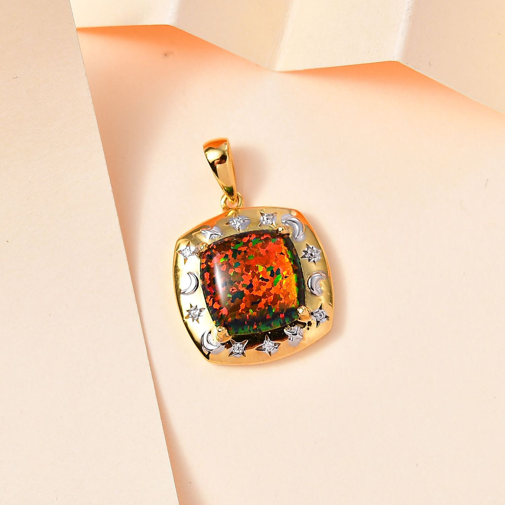 Labor erstellt schwarzen Opal, Weißer Zirkon Anhänger 925 Silber  ca. 2,74 ct.
