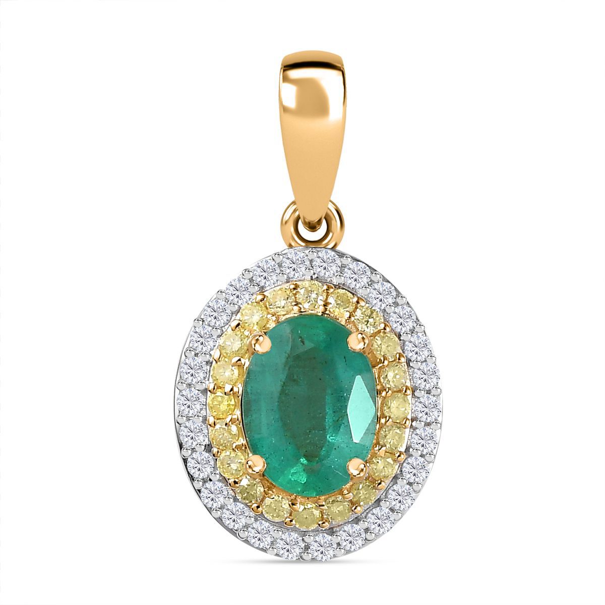 AAA Smaragd, Gelber Diamant Anhänger 585 Gold ca. 1,53 ct.