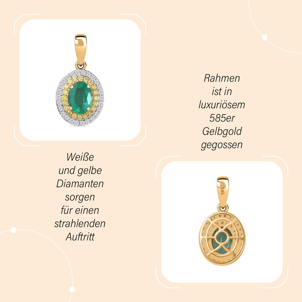 AAA Smaragd, Gelber Diamant Anhänger 585 Gold ca. 1,53 ct.