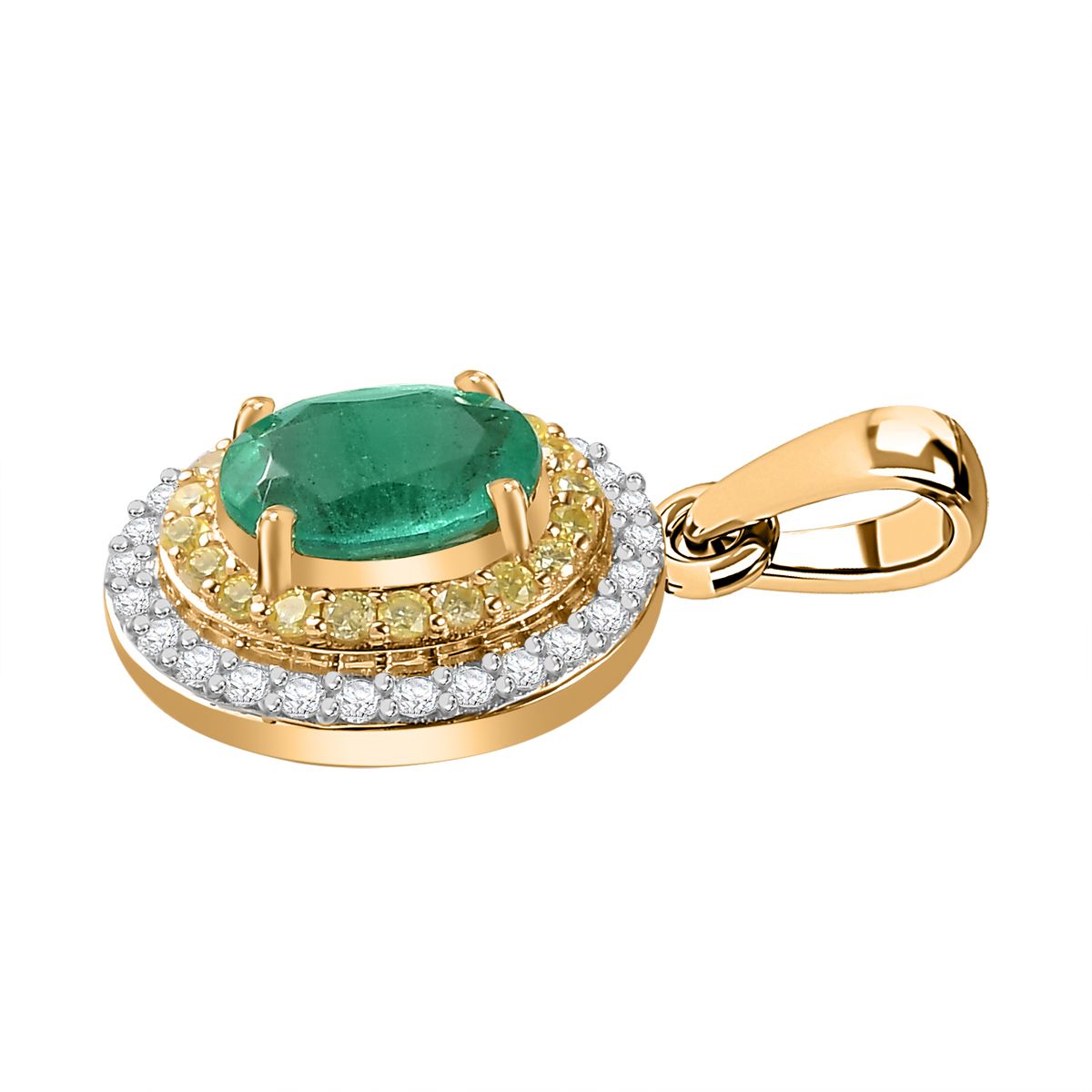 AAA Smaragd, Gelber Diamant Anhänger 585 Gold ca. 1,53 ct.