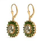 Prasiolite, Natürlicher Chromdiopsid Ohrringe 925 Silber 750 Gelbgold Vermeil ca. 7,83 ct.