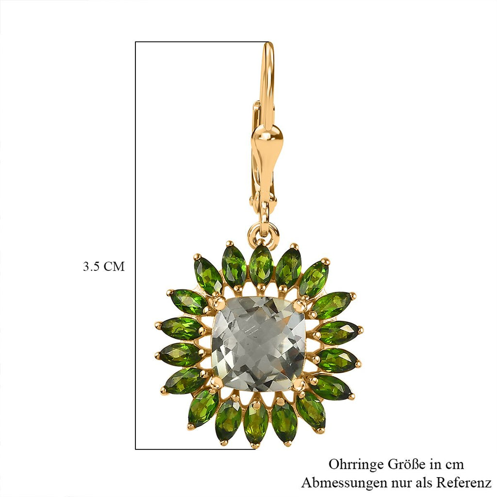 Prasiolite, Natürlicher Chromdiopsid Ohrringe 925 Silber 750 Gelbgold Vermeil ca. 7,83 ct.