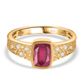 Afrikanischer Rubin (Fissure gefüllt), Weißer Zirkon Ring 925 Silber 750 Gelbgold Vermeil (Größe 17.00) ca. 1,45 ct