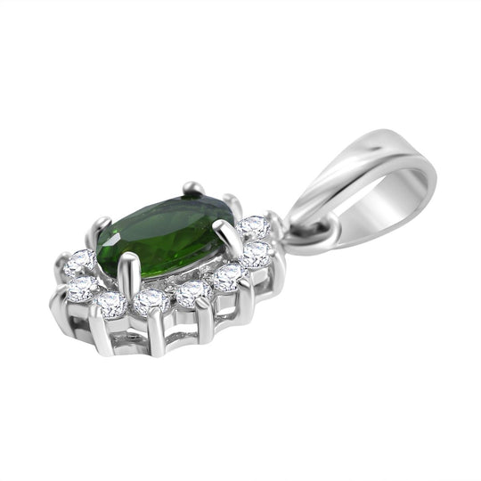 Natürlicher Chromdiopsid, Weißer Zirkon Anhänger 925 Silber rhodiniert ca. 0.78 ct