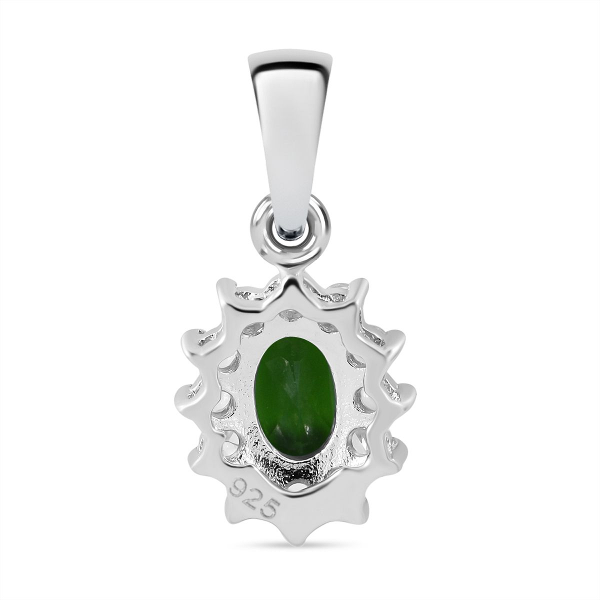 Natürlicher Chromdiopsid, Weißer Zirkon Anhänger 925 Silber rhodiniert ca. 0.78 ct