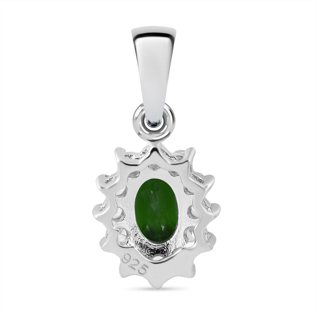 Natürlicher Chromdiopsid, Weißer Zirkon Anhänger 925 Silber rhodiniert ca. 0.78 ct