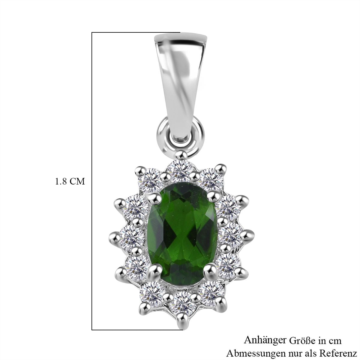 Natürlicher Chromdiopsid, Weißer Zirkon Anhänger 925 Silber rhodiniert ca. 0.78 ct