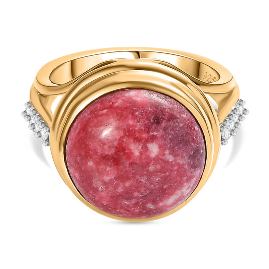 AA Thulit, Weißer Zirkon Ring, 925 Silber 750 Gelbgold Vermeil (Größe 21.00) ca. 10.83 ct