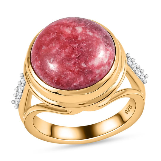 AA Thulit, Weißer Zirkon Ring, 925 Silber 750 Gelbgold Vermeil (Größe 21.00) ca. 10.83 ct