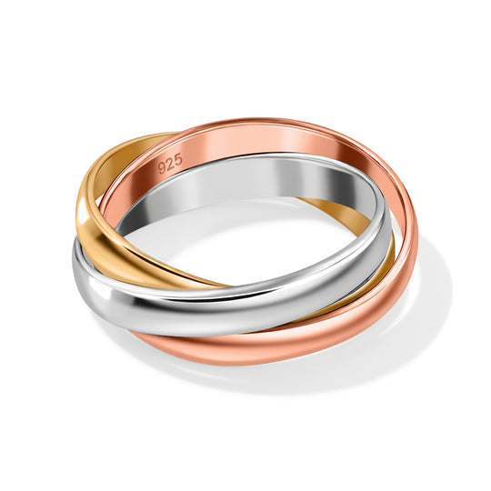 Royal Bali Kollektion- Wickelring Trio, 925 Silber mit Roségold Vermeil, Gold Vermeil und Platin-Beschichtung