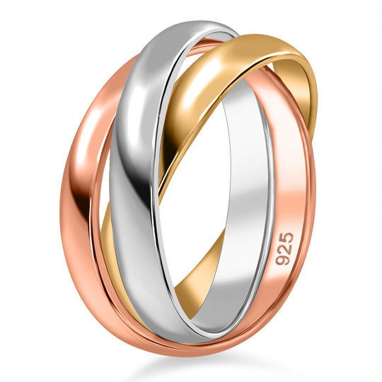 Royal Bali Kollektion- Wickelring Trio, 925 Silber mit Roségold Vermeil, Gold Vermeil und Platin-Beschichtung