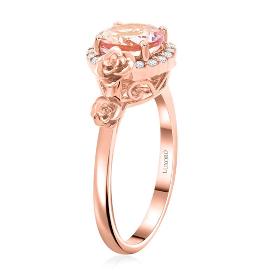 LUXORO zertifizierter und geprüfter AAA Rosa Morganit und Diamant Ring in 585 Roségold - 1,90 ct.