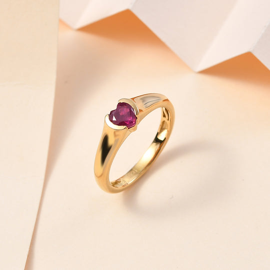 Afrikanischer Rubin (Fissure gefüllt) Herz Ring, 925 Silber 750 Gelbgold Vermeil (Größe 21.00) ca. 0.70 ct