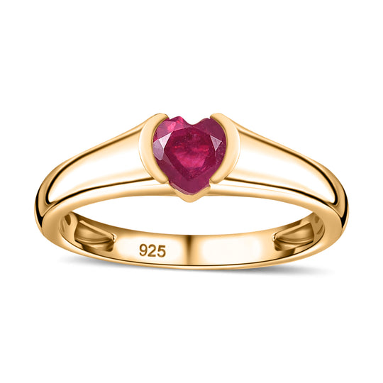 Afrikanischer Rubin (Fissure gefüllt) Herz Ring, 925 Silber 750 Gelbgold Vermeil (Größe 21.00) ca. 0.70 ct