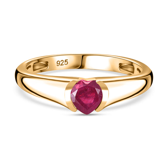 Afrikanischer Rubin (Fissure gefüllt) Herz Ring, 925 Silber 750 Gelbgold Vermeil (Größe 21.00) ca. 0.70 ct