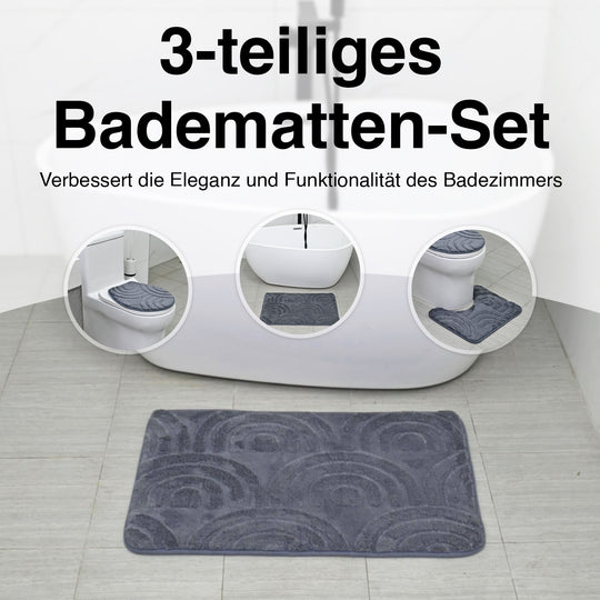 3-teiliges Badematten-Set - Weiche und Saugfähige Badezimmerteppiche, bestehend aus 50x80cm Rechteck, 50x40cm U-Form für den Toilettensockel, 43x38cm Toilettendeckel-Bezug, creme