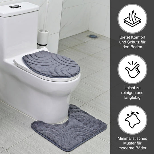 3-teiliges Badematten-Set - Weiche und Saugfähige Badezimmerteppiche, bestehend aus 50x80cm Rechteck, 50x40cm U-Form für den Toilettensockel, 43x38cm Toilettendeckel-Bezug, creme