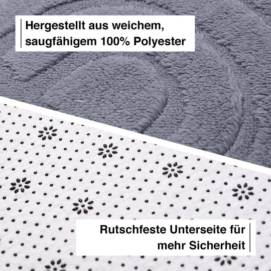 3-teiliges Badematten-Set - Weiche und Saugfähige Badezimmerteppiche, bestehend aus 50x80cm Rechteck, 50x40cm U-Form für den Toilettensockel, 43x38cm Toilettendeckel-Bezug, creme