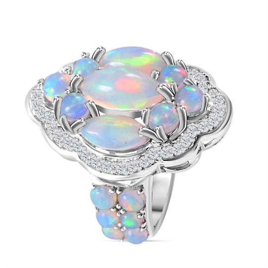AA Natürlicher, äthiopischer Welo Opal Ring 925 Silber platiniert (Größe 18.00) ca. 5,96 ct