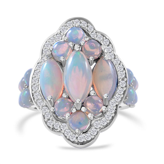 AA Natürlicher, äthiopischer Welo Opal Ring 925 Silber platiniert (Größe 18.00) ca. 5,96 ct