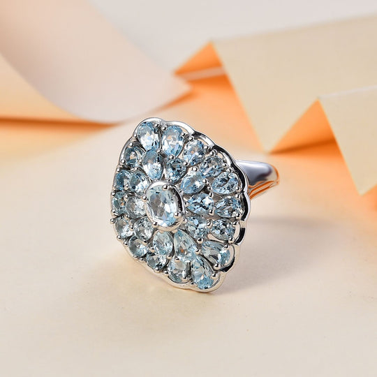 Himmelblauer Topas Ring, 925 Silber rhodiniert (Größe 20.00) ca. 5.47 ct