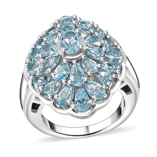 Himmelblauer Topas Ring, 925 Silber rhodiniert (Größe 20.00) ca. 5.47 ct