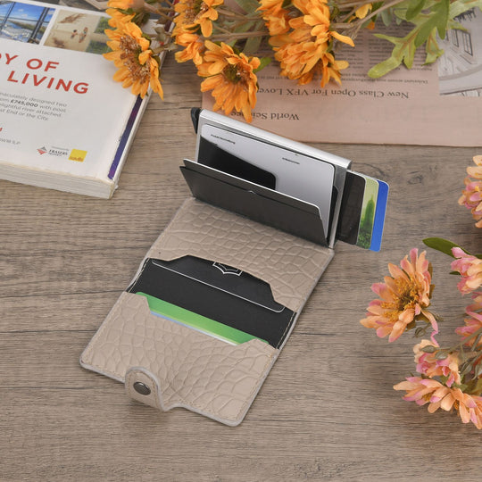 Portemonnaie im PU-Kroko-Design mit RFID-Schutz - Minimalistisches Bifold Wallet,, 6,8 x 10 x 1,2 cm