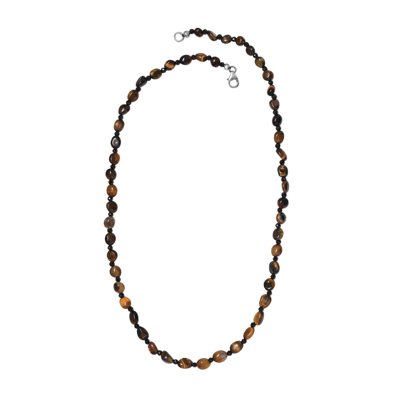 Tigerauge, Schwarzer Spinell Halskette ca. 50 cm 925 Silber rhodiniert ca. 88.00 ct