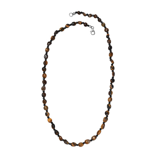 Tigerauge, Schwarzer Spinell Halskette ca. 50 cm 925 Silber rhodiniert ca. 88.00 ct