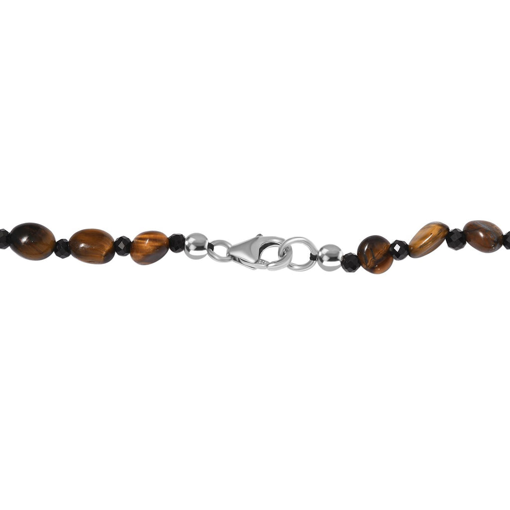 Tigerauge, Schwarzer Spinell Halskette ca. 50 cm 925 Silber rhodiniert ca. 88.00 ct